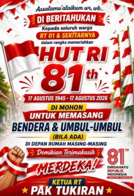 Ketua RT 01 Way Dadi Baru Himbau Warga Pasang Bendera Merah Putih Jelang HUT RI Ke 81 