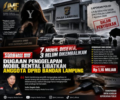 IMF Soroti Perkara Dugaan Penggelapan Mobil Rental, Kerugian Dilaporkan Capai Rp1,16 Miliar Libatkan anggota DPRD